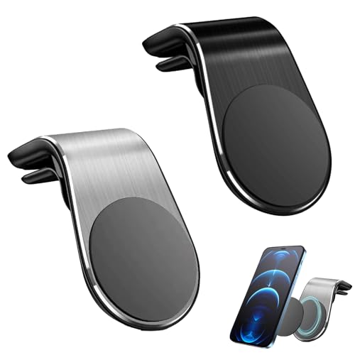 Nouiseuns Magnetic Navigation Bracket 2 Pack – Universal Alloy Car Magnet Vent Phone Holder for Cell Phone, Strong Magnetic Navigation Bracket for Car Air Vent (Black + Silver)