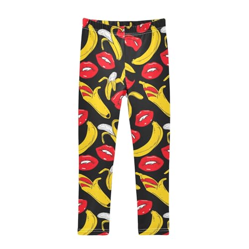 ALAZA Girls' Leggings Children's Yoga Pants Skinny Printed Dance Red Lips Banana Comfortable 4T