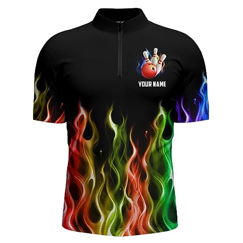Rainbow Flame Bowling Jersey Men & Women Personalized Bowling Team Jersey Bowling Polo & Quarter-Zip Shirt3