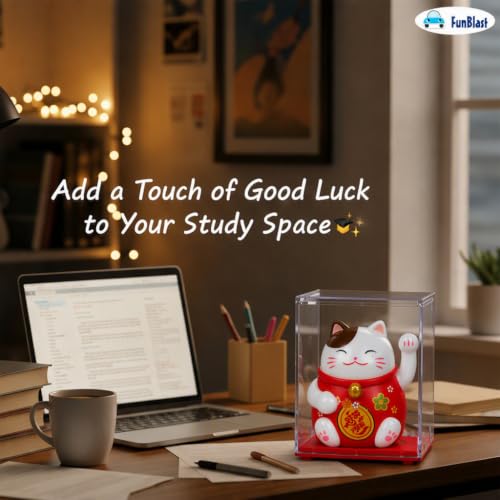 Image of FunBlast Maneki Neko Lucky Cat, Waving Arm Solar Powered Good Luck Wealth Welcoming Display Car Decor Paw Up with Arm, Decor Item for Home, Office and Car (Red)