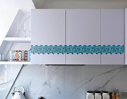 Image of WallDesign Blue Acrylic Shell Self-Adhesive Tiles Sticker for Decoration of Kitchen, Bathroom, Furniture, Door, Floor - 6.25 in X 10 Ft Durable Vinyl Film