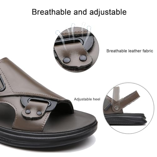 Mens Sandals Leather Outdoor Casual, Anti Slip Breathable Hiking Beach Sandals Slip on Open Toe Slipper for Outdoor Beach Walking Driving4