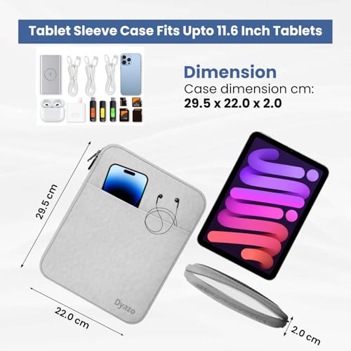 Image of Dyazo 9-11.6 Inch Tablet Sleeve Case | Protective Carrying Cover with Front Pocket & Organized Compartments | Compatible with iPad 10.2 /10.9 /Pro 11, Samsung Galaxy Tab A9+ /S9 /S8, Lenovo & More (Grey)