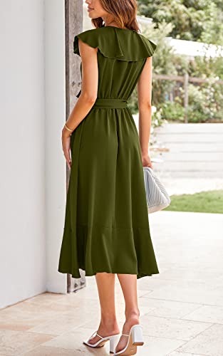 Image of PRETTYGARDEN Women's 2023 Summer Wrap Maxi Dress Casual Boho Deep V Neck Short Sleeve Ruffle Hem Split Beach Long Dresses