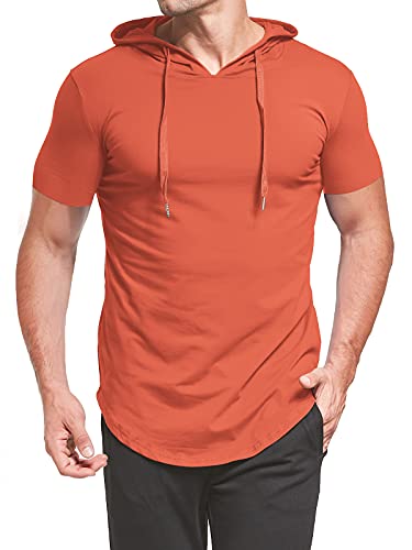 Aiyino Men's S-5X Short Sleeve Fashion Athletic Hoodies Sport Sweatshirt Hip Hop Pullover S Orange #TOP4