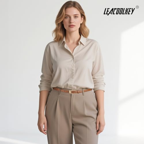 LEACOOLKEY 2 Pack Women Thin Leather Belts Ladies Skinny Waist Belt for Dresses Jeans 0.55" Width4