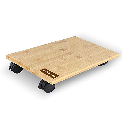 Computer Tower Stand CPU Stand Holder Mobile Computer with 4 Caster Rolling Wheels Bamboo PC Cart Holder Desktop Floor Stand Ture Color