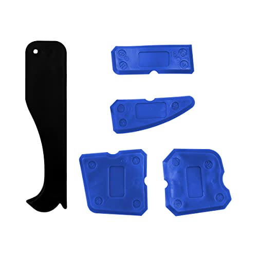 Jagowa Sealant Dressing Tool Set of 5 Sealant Caulking Tool Kit, Multi-Edge Silicone Sealant Applicator Tool for Kitchen Bathroom (Blue) (2204-01B)