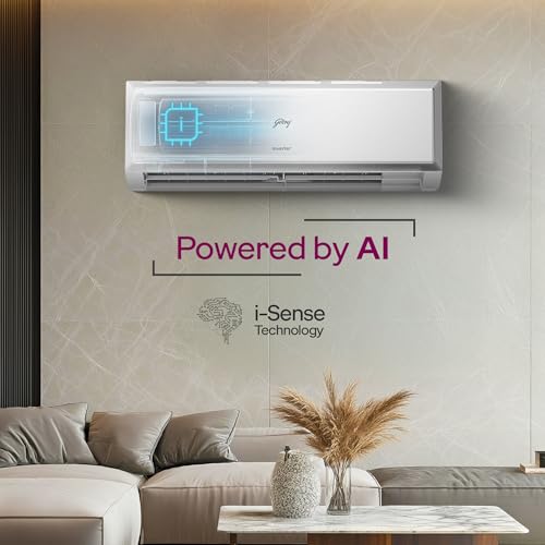 Image of Godrej 1 Ton 3 Star,New star rated,5 Years Comprehensive Warranty,AI Powered, 5-In-1 Convertible Cooling, Inverter Split AC (Copper,Model,Heavy duty cooling at 52 C, AC1T EI 12PINV3R32 WYQ 3S,White)