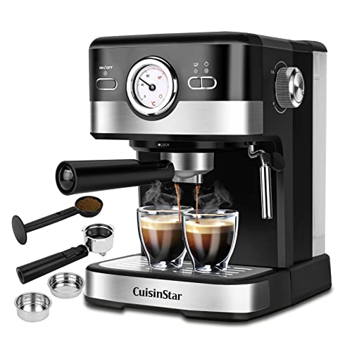 CuisinStar Espresso Machine 15 Bar, Espresso Coffee Machine with Milk Frother Wand, 1100W Fast Heating Coffee Maker with 1.5L Removable Water Tank For Espresso Cappuccino Latte
