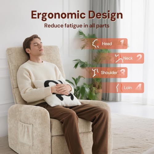 Image of Korser 360 Rocking Chair, Nursery Rocker Chair with Side Pockets, Glider Nursing Chair with Steel Structure Base, Small Chair for Small Spaces, Chenille Swivel Accent Chairs for Living Room, Nursing