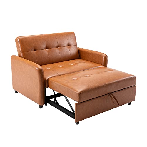 Merax Sleeper Couch Small Sofa For Living Room Or Bedroom Including Pull Out Bed Sofabed, Compact, Pu Brown #TOP3
