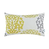 CaliTime Canvas Bolster Pillow Cover Case for Couch Sofa Home Decoration Three-Tone Floral Compass Geometric 12 X 20 Inches Yellow/Gray
