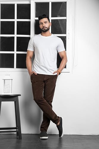 Image of BELANO Men Slim Fit Corduroy Cotton Stretch Chinos