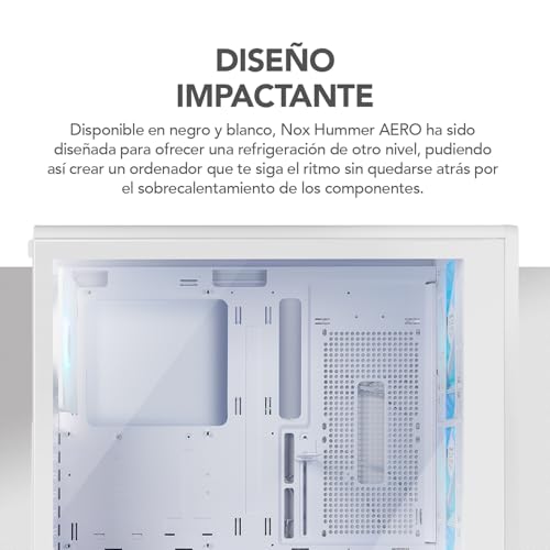 Miniatura 3 de NOX Xtreme Products Hummer Aero – Semitorre ATX|M-ATX | ITX Incluye 4 Ventiladores ARGB PWM 140mm, Frontal Mesh, Lateral Cristal Templado, USB-C y USB 3.0, Soporte GPU 420mm, Filtro Magnético, Blanco