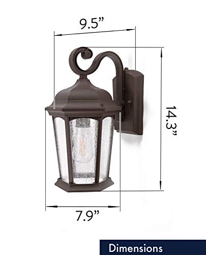 Coramdeo Dusk To Dawn Outdoor Hex Wall Lantern, Durable Cast Aluminum In Rustic Bronze Finish & Decorative Seeded Glass, Photocell Sensor Activates Fixture Automatically When Dark, Wet Location #TOP2