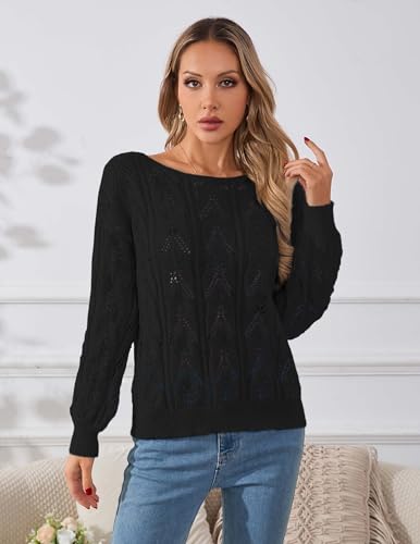 Image of Libsorge Womens Cute Sexy Off The Shoulder Crochet Knit Sweater Fall Winter 2025 Trendy Lightweight Boat Neck Pullover Top