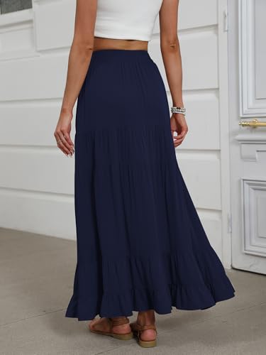 Image of ANRABESS Womens Maxi Skirt Elastic High Waist Swing Tiered A-line Flowy Pleated Boho Beach Vacation Long Skirts