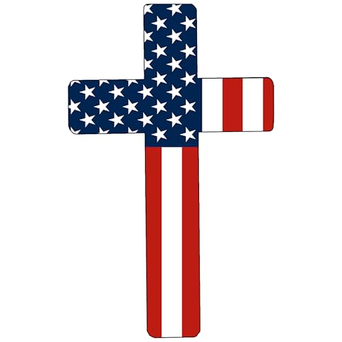 Image of Large Flag Cross US United States of America USA Car Truck Window Decal Sticker Patriotic Auto Bumper Vinyl for Car Truck Patriotic Religious (8 Inch)