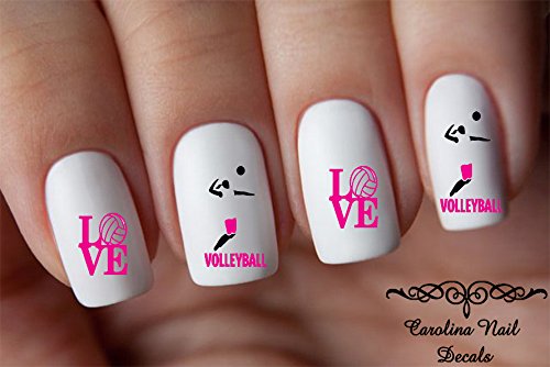 40 deportes voleibol amor rosa y negro diseños de uñas Adhesivos