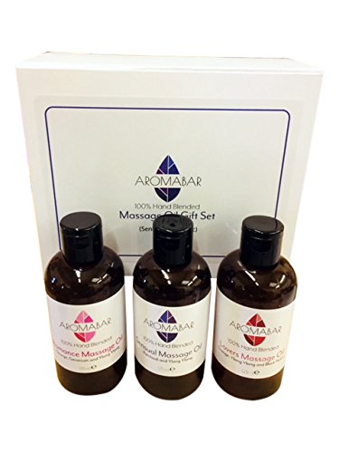 Sensual & Erotic Massage Oil Gift Set (3 x 125ml) Lovers (Orange, Ylang Ylang & Black Pepper), Romance (Orange, Geranium & Ylang Ylang), Sensual (Patchouli & Ylang Ylang) Boxed in Luxury White Gift Box Ideal for Couples, Christmas, Valentines or Hen Night Gift