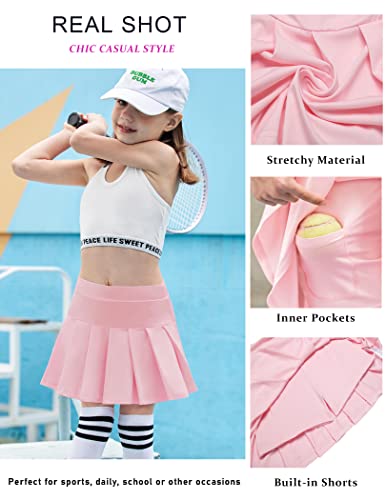 Image of Arshiner Girl's Tennis Skirts with Shorts Athletic Pleated Skirt Workout Performance Skorts with Pockets for Kids 4-13Y