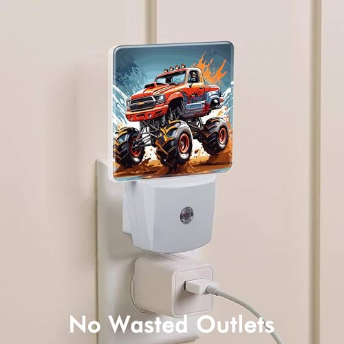 Image of Cartoon Monster Truck Night Light,Plug into Wall with Dusk to Dawn Light Sensors,LED Nightlights for Bedroom,Bathroom,Kitchen,Hallway,Room Decor for Boys Girls Women Men