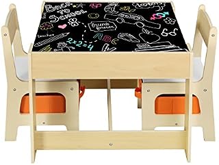 WOLTU Table with 2 Chairs Wooden Kids' Children's Desk Stools Set for Preschoolers Boys and Girls Activity Build & Play Table Chair White Set SG002