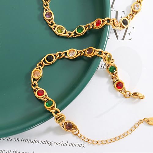 14K Gold Beaded Bracelet with Round Colorful Moissanite - Exquisite Niche Design, Shiny Cut, Ideal Gift Choice4