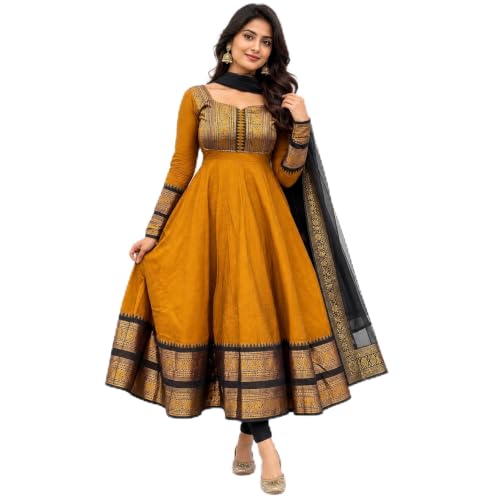 Image of Elegant Zari Jacquard Weaving Gown with Lace Border Dupatta - Traditional Indian Ethnic Wear for Weddings, Festivals, and Special Occasions