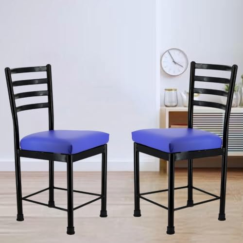Image of Zidle Asphalt Dining Visitor Velvet seat Cushion Chair for Living Room | Cafe | Home | Restaurant |Powder Coated Metal Legs (2, Royal Blue, Black Coated Frame)