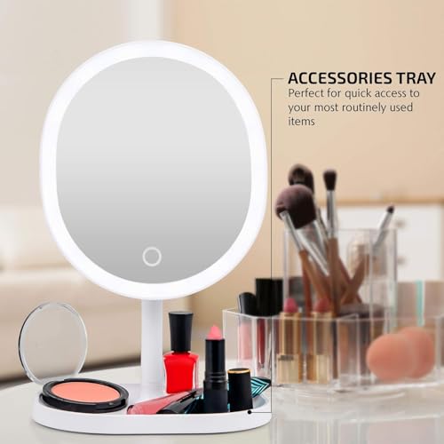 Image of OVENTE 9 inch Rechargeable Lighted Tabletop Vanity Makeup Mirror, White MOT22W