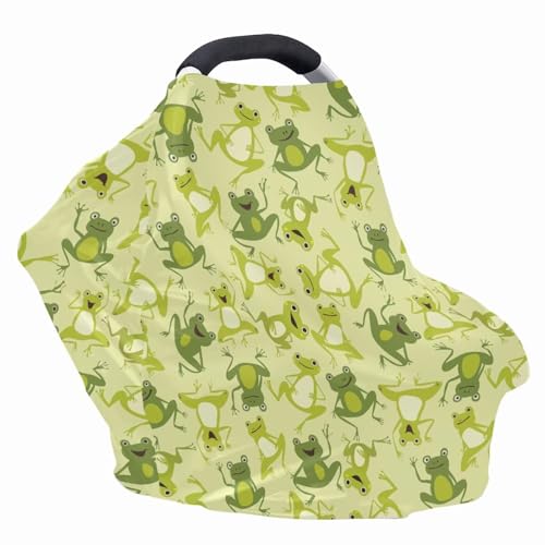 Image of Binienty Funny Frogs Animal Print Infant Stroller Covers for Baby Boys Girls, Stretchy Multi-Use Breastfeeding Scarf for Women Carseat Canopy for High Chair /Shopping Cart /Stroller