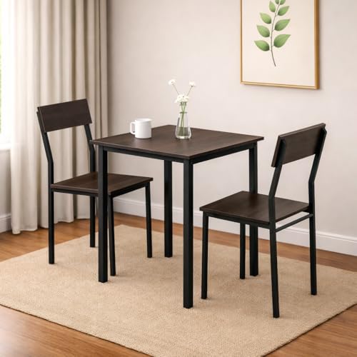 Image of Dining Table Set of 2, 2 Seater Dining Table with Chairs, Engineered Wood Top & Metal Frame, Compact Space Saving Dining Table for Home & Kitchen (Dark Maple- DIY)