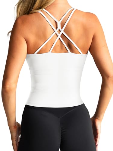 Image of LASLULU Womens High Neck Workout Tank Tops with Built in Bra Strappy Back | Low to Medium Impact,Longline Halter Neck Sports Bra,Fitted Compression,Padded Athletic Yoga Running Gym Pilates Tank Tops