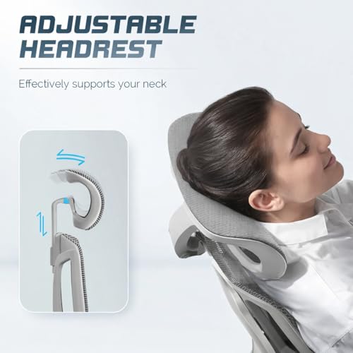 Image of TOBY Ergonomic Office Chair with Adjustable Headrest & Lumbar Support, 4D Armrests, Breathable Mesh Back, Thick Cushioned Seat, Class 4 Hydraulic Gas Lift & Heavy-Duty Base - Grey