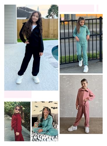 Image of blibean Girls Fall Sweatsuits Half-Zip Collared Sweatshirt & Jogger Pants Set School Tracksuit Size 6-15 Years