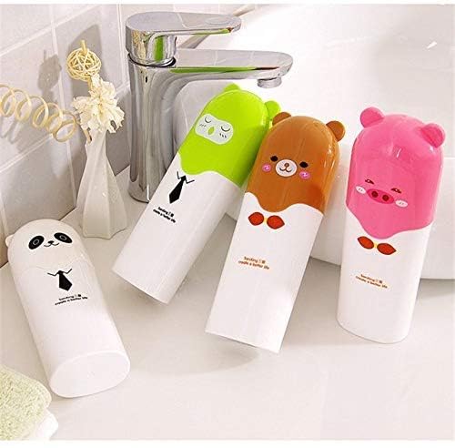 Image of Teddy Shape Plastic Cute Cartoon Tooth Mug Protector Toothbrush Holder Travel, Camping Bathroom for Storage Container Organizer Accessories - Multicolor.