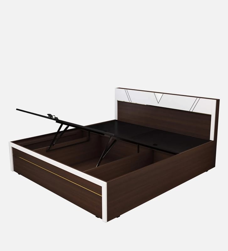 Image of Mintwud Pepperfry Engineered Wood King Size Bed with Hydraulic Storage | Wooden Double Bed Cot Palang Furniture with Headboard for Home Bedroom Living Room and Hotel (Dark Elm Finish)