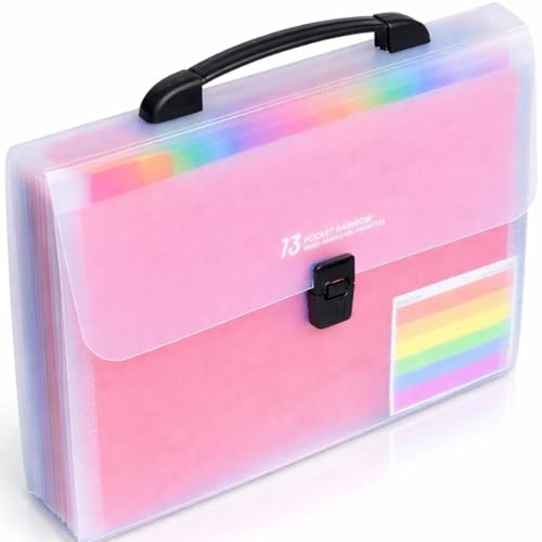 Image of Files Folder 13 Pockets A4 Rainbow Accordion File Organizer,Index Handle File High Capacity Expanding Document Folder for Business Office Study