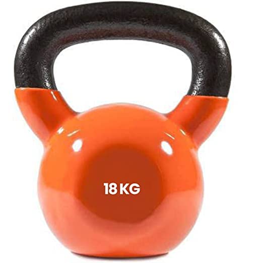Image of Vinyl Coated Solid Kettlebell for Gym Exercises 18kg Kettlebell for Strength|Fitness|Kettle Bell for Home Gym (Orange) (18 KG)�