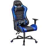 HOMHUM Massage Gaming Chair Video Racing Chair PC High Back Desk Computer Chair PU Leather Recliner w/Headrest and Lumbar Pillow, Blue