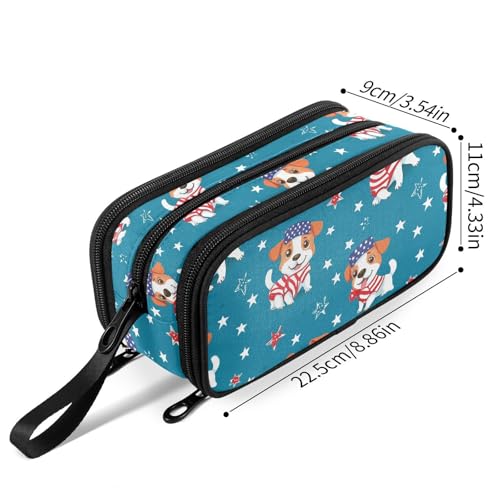Image of Fustylead Patriotic Jack Russell Terrier and Stars Large Pencil Case Portable Stationery Bag Cosmetics Bag with Handle for School Office Travel
