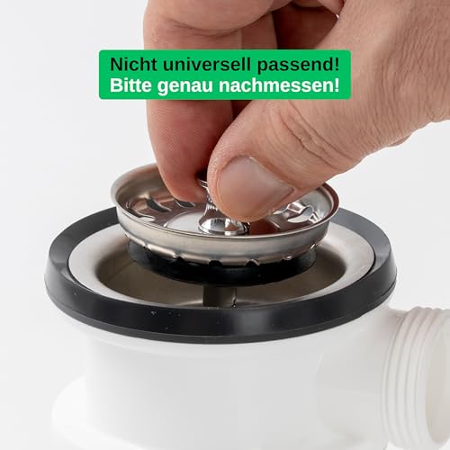 Spülbecken Siebkörbchen, 1 Pack, Ø 52 mm Siebkorb, Edelstahl, Exzenter Zapfen ragt 27-57 mm tief in den Abfluss, Ø 8 mm Stift, Ersatzteil für Küchenspülen, Küchenabflusssieb