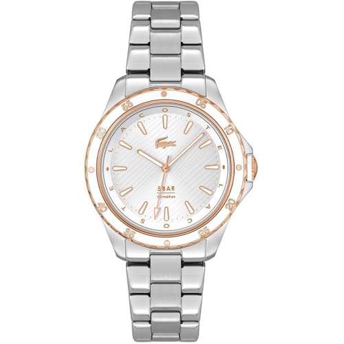 Lacoste Reloj Analógico de Cuarzo para Mujer Colección Santorini con Correa de Acero Inoxidable Plateada - 2001370
