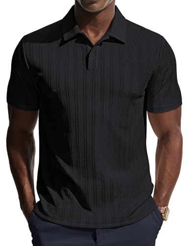 PJ PAUL JONES Mens Polo Shirts Short Sleeve Knitted Polo Summer Casual Tshirt Black M