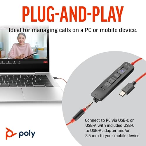 Image of Poly (Plantronics) Blackwire 3325 Teams Certified USB-C Headset, On Ear W /Noise-Canceling Mic, Connect to Mobile /Tablet Via USB-C /A, Works with Teams, Zoom, and More, Black, 8G0Z1AA