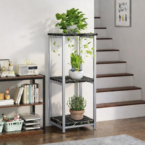 Image of Brown Art Shoppee Plant Stand Indoor Outdoor,Tall Metal Plant Stands, 3 tier Flower Pot Plant Holder, Modern Plant Shelf for Corner Living Room Garden Balcon (Silver & Black)