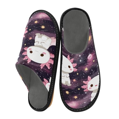Slippers for Women Cute White Axolotl on Space Soft Fuzzy Women's Slippers Indoor and Outdoor Shoes