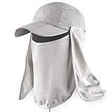 ELLEWIN Outdoor Fishing Flap Hat UPF50 Sun Cap Removable Mesh Face Neck Cover Light Grey